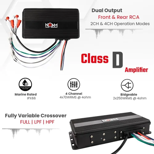 Vista 7 de NOAM NUTV5 - Kit de sistema estéreo marino ATV/carrito de golf/UTV, con 2 altavoces de torre de luz LED impermeables, controlador resistente a