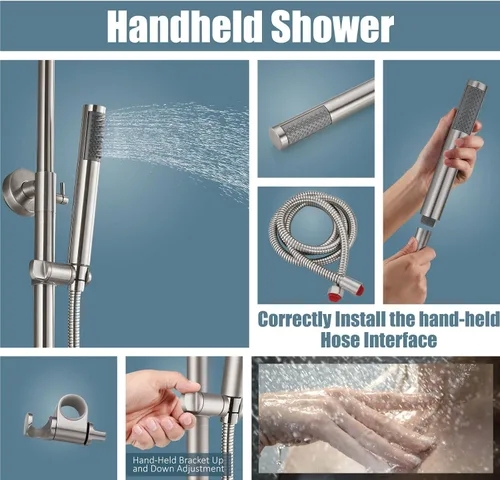 Vista 5 de Aolemi Grifo de ducha exterior SUS304 Conjunto combinado de accesorios de ducha de acero inoxidable, Kit de cabezal de ducha de lluvia de 8
