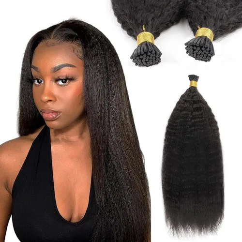 Vista 6 de Extensiones de cabello humano ondulado con punta I para mujer, extensiones de cabello Remy con punta de palo de fusión fría, pegamento de queratina