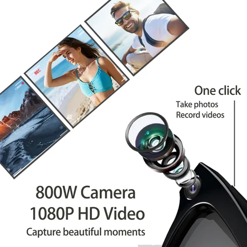 Vista 2 de Lentes inteligentes con cámara, gafas de video HD 1080P, gafas de sol de protección UV con traducción AI en tiempo real, audio Bluetooth, sonido