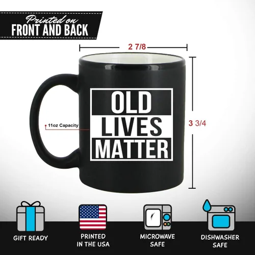 Vista 3 de DU VINO Old Lives Matter Taza de café de 11 onzas, divertido regalo de cumpleaños o jubilación para personas mayores mayores, regalo de broma