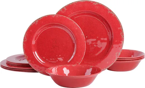 Vista 15 de Gibson Home Mauna - Juego de vajilla de melamina, servicio para 4 personas (12 piezas), color verde