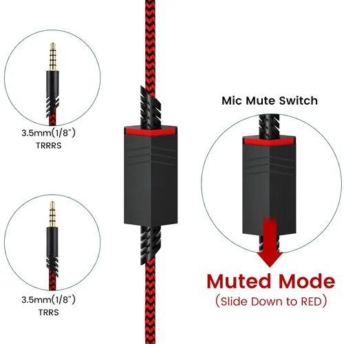 Vista 4 de weishan Cable de Reemplazo A40 para Auriculares Astro A10 A40 TR de Juegos, Cable de Audio Rojo de 3.5mm (18") con Interruptor de Silencio