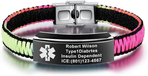 Vista 32 de Pulseras de alerta médica para mujeres Pulseras de identificación médica personalizables para hombres, niñas y niños Pulseras médicas trenzadas