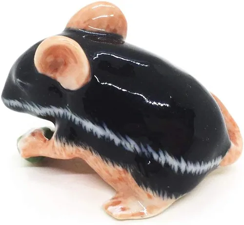 Vista 4 de WitnyStore Pequeña figura de ratón negro de 1¾ pulgadas de largo, hecha a mano, hecha a mano, de cerámica, rata, roedor, animales, porcelana