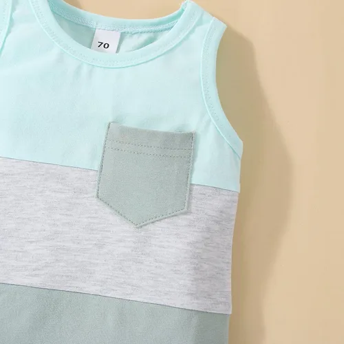 Vista 4 de Kupretty Conjunto de ropa de verano para bebé, sin mangas, camiseta sin mangas, chaleco y pantalones cortos lisos