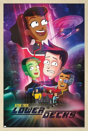 Vista 7 de Star Trek: Lower Decks - Póster de pared de arte clave, 22.4 pulgadas de largo x 14.7 pulgadas de ancho, versión enmarcada de madera de granero