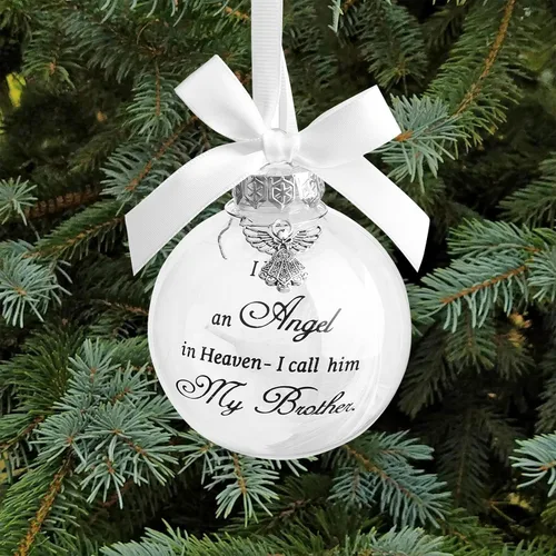 Vista 10 de Adorno de ángel conmemorativo de Navidad con diseño de bola de plumas con texto en inglés "I Have an Angel in Heaven I Call Her Aunt Family
