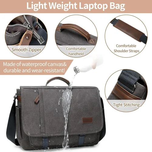 Vista 4 de Laptop Messenger Bag for Men, 17 inch Water-resistant Canvas Laptop Shoulder Business Briefcase Bag