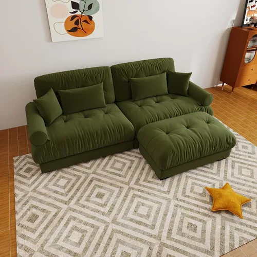 Vista 59 de Sofá modular de gran tamaño de 94 pulgadas, sofás seccionales grandes de color beige y blanco para sala de estar, juego de sofá de terciopelo, sofás