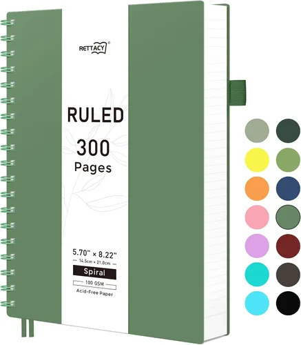Vista 32 de RETTACY - Cuaderno en espiral grande A4, 300 páginas rayadas, 8.2 x 11.2 pulgadas, para escuela, trabajo, escritura, papel grueso de 3.53 oz/m²