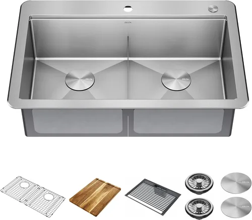 Vista 13 de DELTA FAUCET Lorelai - Lavaplatos de estación de trabajo de barra de 17 pulgadas para cocina, montaje bajo encimera, acero inoxidable calibre 16