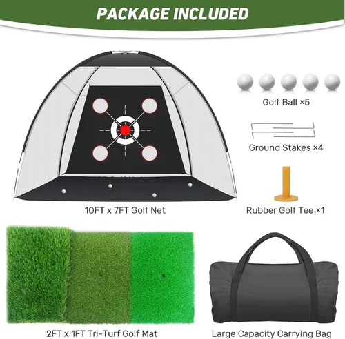 Vista 9 de Golf Net with Practice Mat,Golf Hitting Aid Nets 10x7FT for Backyard Driving Chipping Training Swing with Target Mat Balls for Outdoor Indoor，Gifts