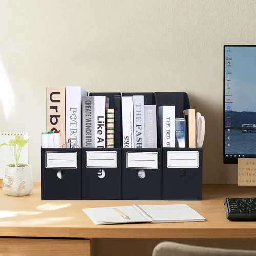 Vista 2 de Soporte para archivos de revista (paquete de 6), soporte de cartón para archivos, organizador de documentos, organizador de archivos de escritorio