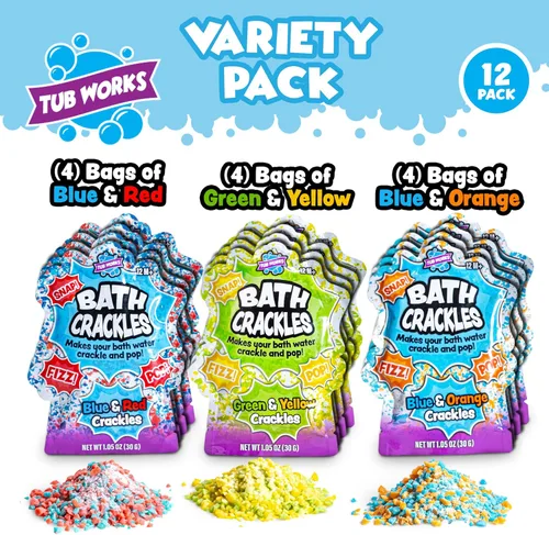 Vista 2 de Tub Works® Bath Crackles - Juguete de baño, paquete variado de 12 unidades No tóxico y sin fragancia Hace que el agua del baño crepite y haga