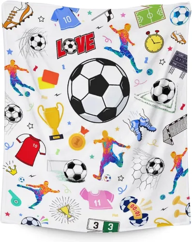 Vista 25 de Manta de fútbol para niños y niñas, tamaño regazo de 30 x 40 pulgadas, manta suave y acogedora, regalo para equipo de fútbol, manta deportiva azul