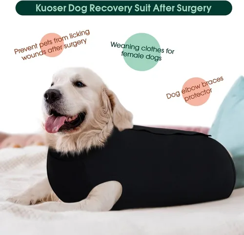 Vista 7 de Kuoser Traje de Cirugía para Perro Hembra Esterilización Macho Castración, Manga de Pierna de Perro para Dejar de Lamer Enterizo Suave para Perro