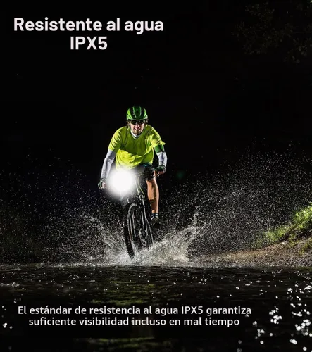 Vista 5 de Luces de bicicleta delanteras y traseras, luces de bicicleta recargables USB de 5000 mAh, súper brillantes de 1200 lúmenes para bicicleta y luces