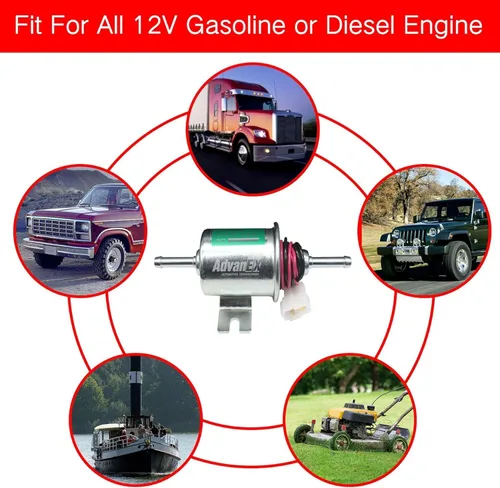 Vista 5 de Bomba de combustible eléctrica de 12 V universal de baja presión 5-9 PSI gasolina diésel en línea de metal sólido compatible con carburador HEP-02A