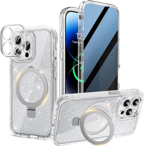Vista 31 de Funda magnética de privacidad para iPhone 17 Pro Max [Cartulina Aurora con purpurina] [Soporte magnético invisible] protector de pantalla integrado