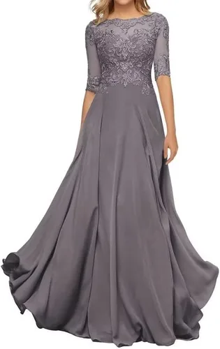 Vista 5 de PRESEOSSA Vestido de noche largo formal de gasa con mangas para madre de la novia para mujer