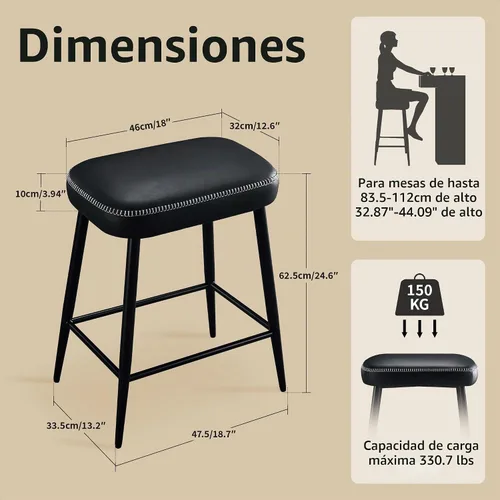 Vista 2 de STOOLINK Juego de 2 taburetes de bar de 24 pulgadas de altura de mostrador para isla de cocina, taburetes de bar de cocina modernos con base