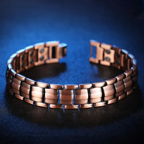 Vista 2 de Copper Bracelet for Men Copper Magnetic Bracelet Elegant 99.99% Solid Copper Bracelets with Double-Row Strong Magnets,Magnetic Jewelry