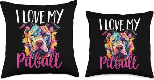 Vista 3 de PITBULL DOG OWNER Design - Store Pittie-I Love My Pitbull - Almohada (16 x 16 pulgadas), multicolor