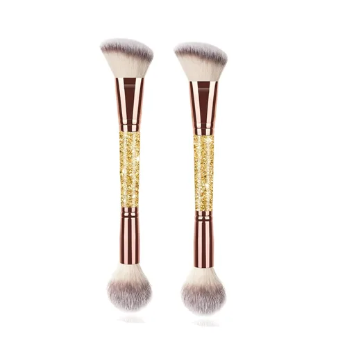 Vista 8 de 2 brochas de maquillaje de doble punta para contornear mezcla y bronceado, cepillo de base en ángulo y cepillo corrector Premium Luxe Hair para una