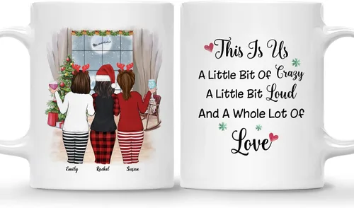 Vista 9 de Gossby Taza de café de Navidad personalizada para amigas, regalos de amistad personalizados para mujeres con diseño, nombre, regalos de mujer