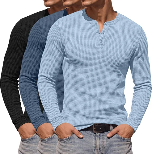 Vista 10 de Paquete de 3 camisas Henley de manga larga para hombre