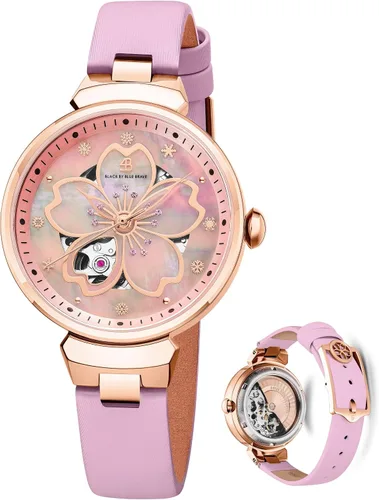 Vista 9 de Relojes de Mujer Flor de Cerezo Reloj de Mujer Esfera de Madreperla Reloj de Dama con Correa de Cuero Forma de Pétalo Sakura Relojes de Flor