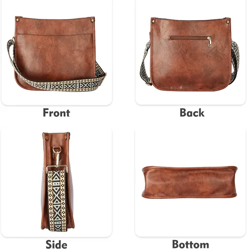 Vista 6 de Erideno Bolso cruzado para mujer con correa de guitarra, bolso de hombro de piel sintética vegana de moda, bolso de mano de diseñador con 2 correas