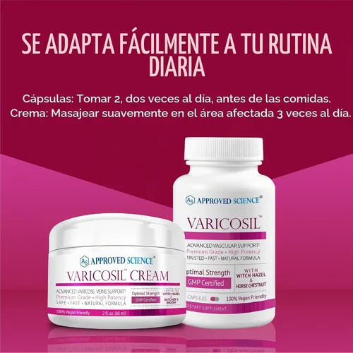 Vista 5 de Approved Science Varicosil - Suplemento de apoyo para las venas varicosas - 1 botella (45 cápsulas) + 1 crema (2 fl oz) - Vegano