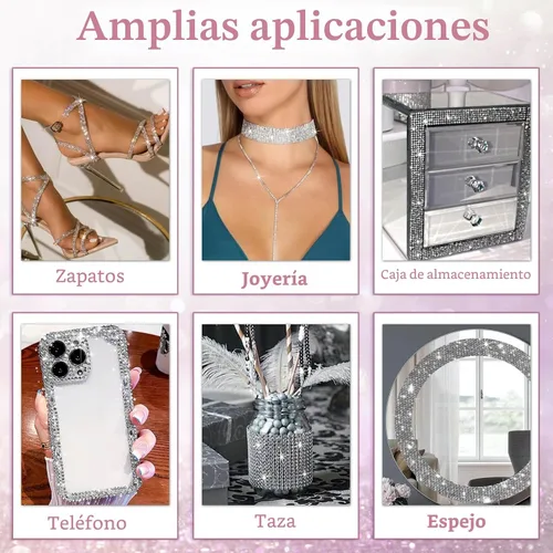 Vista 5 de Cintas autoadhesivas de diamantes de imitación de 5 yardas, tiras de diamantes de imitación plateadas, calcomanías de diamantes de imitación