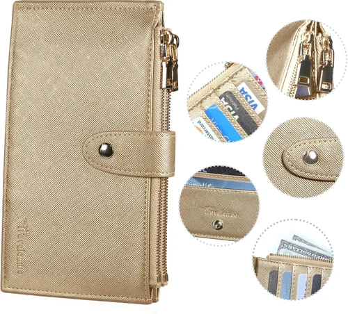 Vista 4 de Travelambo - Billetera con interferencia de radiofrecuencia (RFID) para mujer, tamaño grande, plegable, para varias tarjetas, con cremallera