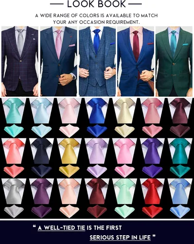 Vista 6 de TIE G - Juego de corbata negra formal y pañuelo de bolsillo en caja de regalo