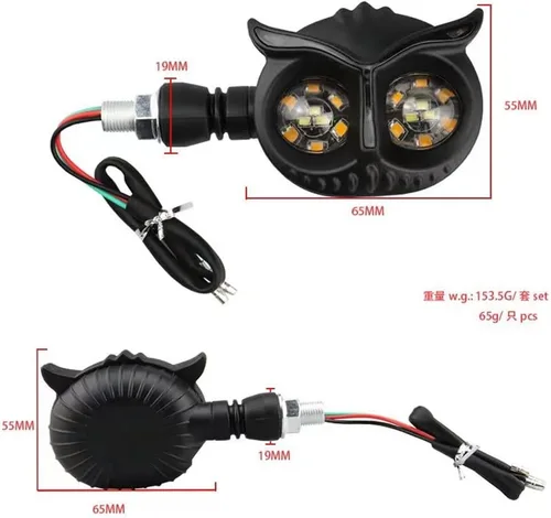 Vista 5 de 2 piezas de luces de señal de giro LED para motocicleta en forma de búho, modificado genial 12V impermeable