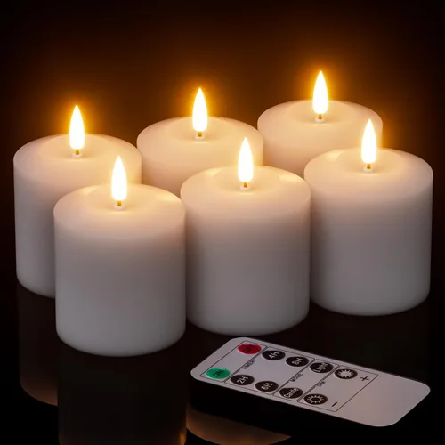 Vista 8 de GenSwin 12 velas de té recargables con base de carga y temporizador remoto, velas LED sin llama, funciona con pilas, para Halloween, otoño, mesa