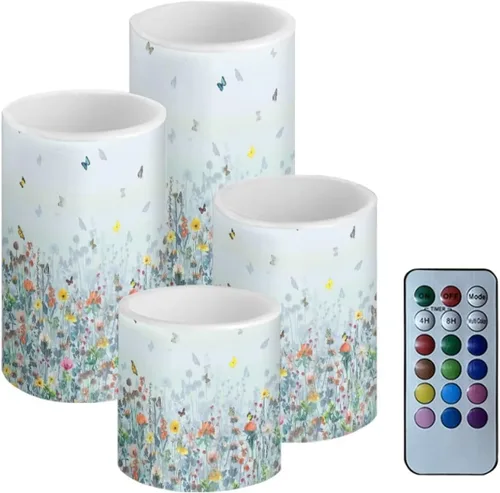 Vista 20 de Velas LED parpadeantes operadas por batería, juego de 4 con control remoto y temporizador, velas de llama danzante, velas de pilar para mesa, Playa