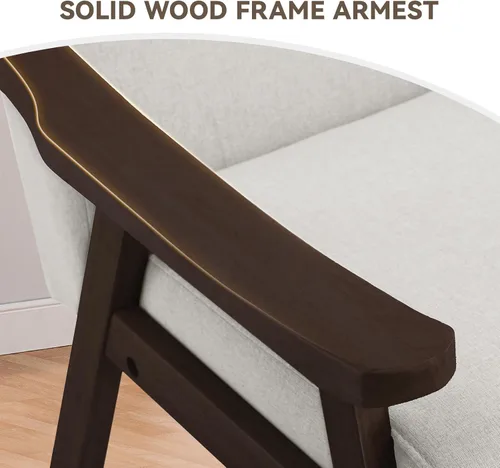 Vista 13 de COMHOMA Silla decorativa, silla moderna de mediados de siglo con reposabrazos de madera maciza, cómodo sillón tapizado de lectura para sala