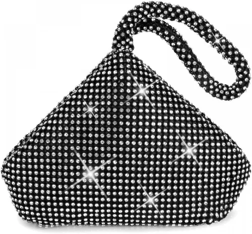 Vista 6 de Bolso de noche para mujer, con diamantes de imitación brillantes, triángulo, cadena de diseño, bolso de mano para fiesta, graduación, boda