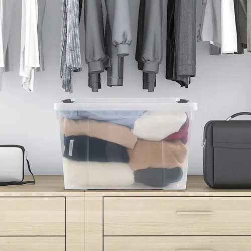 Vista 5 de Paquete de 4 contenedores transparentes con tapa, 34 L