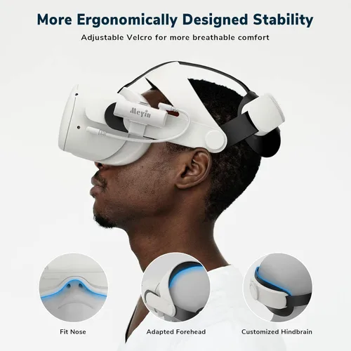 Vista 7 de Head Strap with Battery Pack for Oculus Quest 2 MEYIN 3350mAh Fast Charging VR Power Adjustable Strap and Ear Muffs Accessories for Quest 2 Enhanced