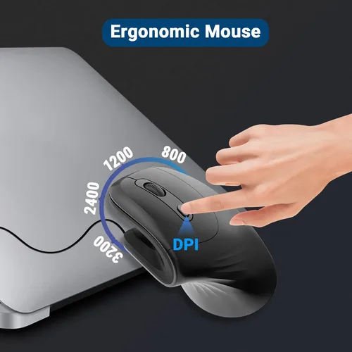 Vista 4 de Super Space Ratón vertical, mouse ergonómico con cable para computadora con 6 botones, 800120024003200 DPI mouse para juegos con cable para laptop
