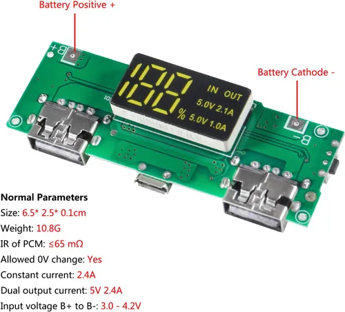 Vista 3 de Tablero de carga 18650, 6 unidades, 18650, doble USB 5 V, 2 A, 1 A, módulo de banco de energía móvil, placa de cargador de batería de litio