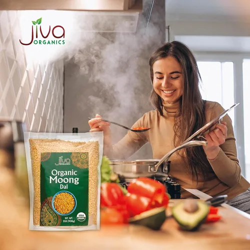 Vista 6 de Jiva Moong Dal amarillo orgánico, 2 libras, sin OMG, sin gluten, ideal para Kitchari, frijoles mungos amarillos partidos