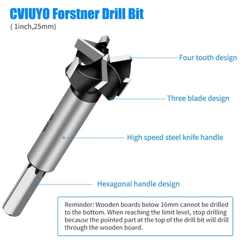 Vista 5 de Forstner Broca Forstner con punta de carburo de 1 pulgada para madera dura, sierra de agujero de perforación de madera, herramienta cortadora