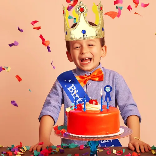 Vista 3 de Abeillo Corona de rey de cumpleaños, banda para niño, botones y accesorios de vestir para celebración de cumpleaños
