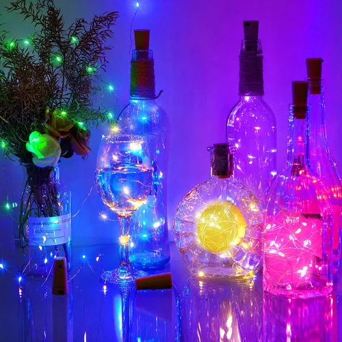 Vista 2 de SmilingTown 12 paquetes de 20 luces LED para botellas de vino con corcho - Cadena de luces de hadas de alambre plateado, luces de corcho operadas